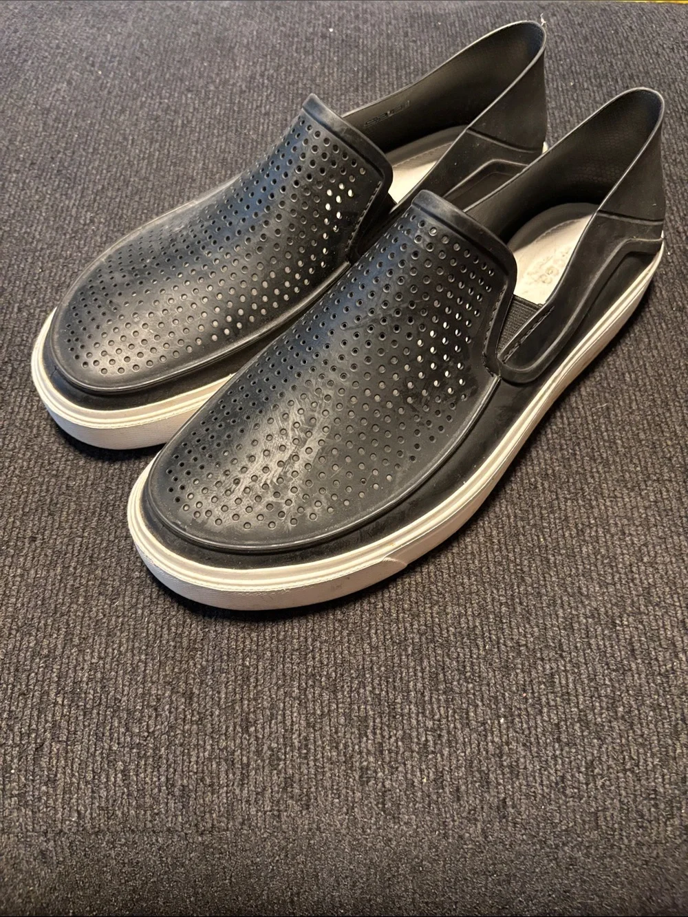 CROCS Men's Black Perforated Slip-On Loafers with White Sole
